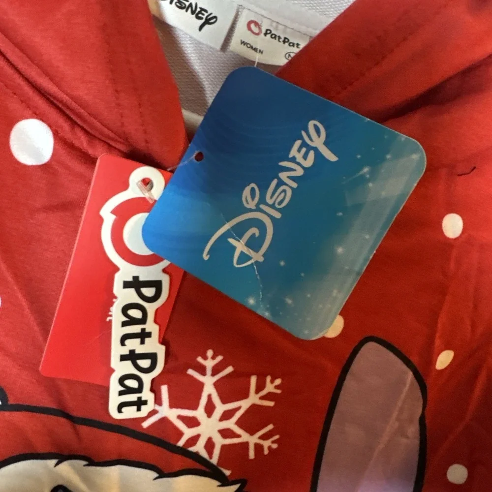Disney Stitch Christmas Hoodie Womens Medium Red Holiday Sweatshirt NWT‎